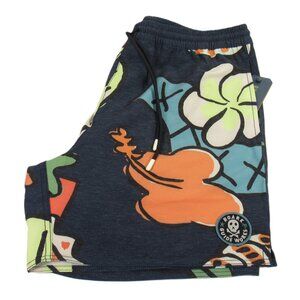 ROARK Men's Shorts Abstract Floral Leaf Pattern Hemp Blend Dark Navy Size Medium